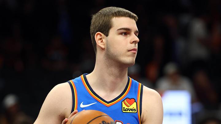 Apr 27, 2026; Phoenix, Arizona, USA; Oklahoma City Thunder guard Nikola Topic (44) against the Phoenix Suns during game four of the first round of the 2026 NBA Playoffs at Mortgage Matchup Center. Mandatory Credit: Mark J. Rebilas-Imagn Images