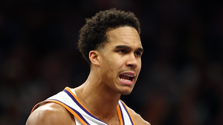 Jan 29, 2026; Phoenix, Arizona, USA; Phoenix Suns forward Oso Ighodaro (11) against the Detroit Pistons at Mortgage Matchup Center. Mandatory Credit: Mark J. Rebilas-Imagn Images
