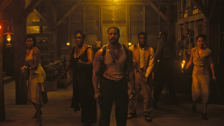 (L-r) JAYME LAWSON as Pearline, WUNMI MOSAKU as Annie, MICHAEL B. JORDAN as Smoke, MILES CATON as Sammie Moore, and LI JUN LI as Grace Chow, in Sinners