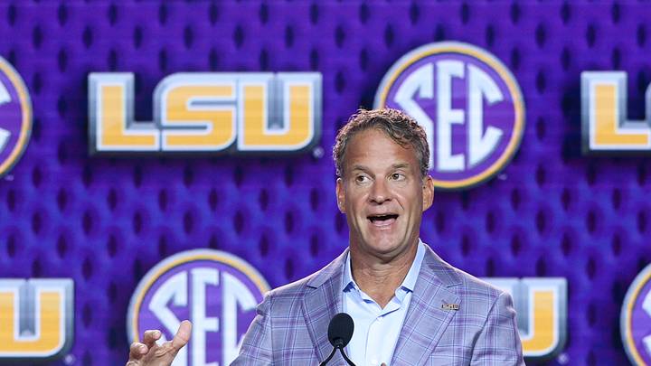 LSU Tigers head coach Lane Kiffin speaks to the press during SEC Football Kickoff Media Day at the Tampa Marriott. LSU Tigers head coach Lane Kiffin speaks to the press during SEC Football Kickoff Media Day at the Tampa Marriott.