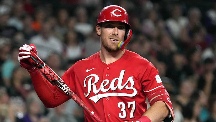 Cincinnati Reds catcher Tyler Stephenson (37) reacts