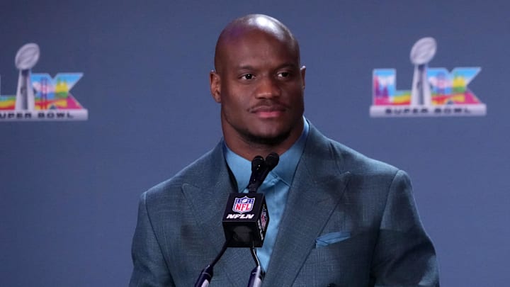 Feb 9, 2026; San Francisco, CA, USA; Seattle Seahawks running back Kenneth Walker III speaks during the Super Bowl LX winning head coach and most valuable player press conference at Moscone Center. Mandatory Credit: Kirby Lee-Imagn Images Feb 9, 2026; San Francisco, CA, USA; Seattle Seahawks running back Kenneth Walker III speaks during the Super Bowl LX winning head coach and most valuable player press conference at Moscone Center. Mandatory Credit: Kirby Lee-Imagn Images