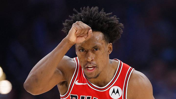Mar 27, 2026; Oklahoma City, Oklahoma, USA; Chicago Bulls guard Collin Sexton (2) gestures after scoring against the Oklahoma City Thunder during the first quarter at Paycom Center. Mandatory Credit: Alonzo Adams-Imagn Images