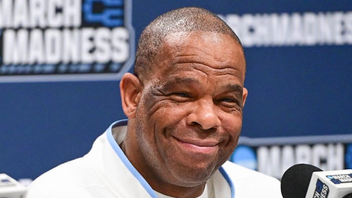 Mar 20, 2025; Milwaukee, WI, USA; North Carolina Tar Heels head coach Hubert Davis speaks at press conference during NCAA Tournament First Round Practice at Fiserv Forum. Mandatory Credit: Benny Sieu-Imagn Images Mar 20, 2025; Milwaukee, WI, USA; North Carolina Tar Heels head coach Hubert Davis speaks at press conference during NCAA Tournament First Round Practice at Fiserv Forum. Mandatory Credit: Benny Sieu-Imagn Images