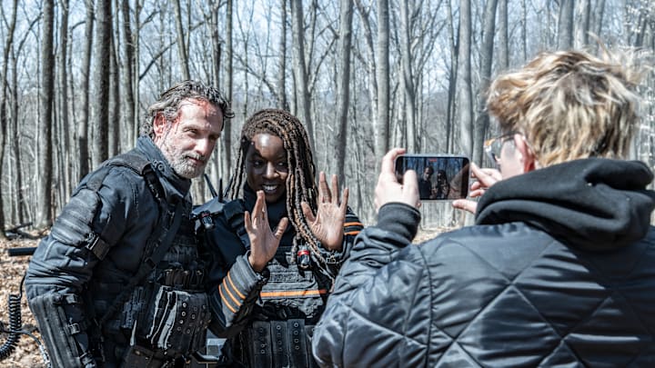 BTS, Andrew Lincoln as Rick Grimes, Danai Gurira as Michonne - The Walking Dead: The Ones Who Live _ Season 1, Episode 3 - Photo Credit: Gene Page/AMC