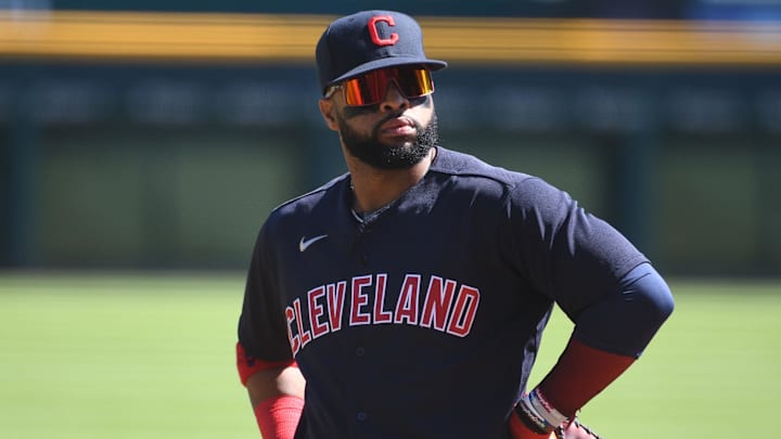 Sep 20, 2020; Detroit, Michigan, USA; Cleveland Indians first baseman Carlos Santana (41) during the game against the Detroit Tigers at Comerica Park. Mandatory Credit: Tim Fuller-Imagn Images Sep 20, 2020; Detroit, Michigan, USA; Cleveland Indians first baseman Carlos Santana (41) during the game against the Detroit Tigers at Comerica Park. Mandatory Credit: Tim Fuller-Imagn Images