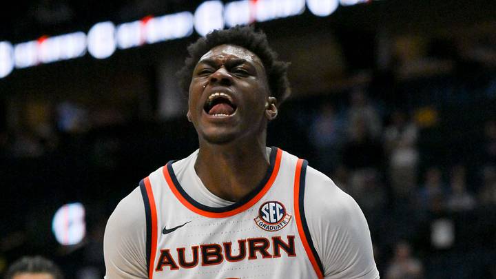 Mar 11, 2026; Nashville, TN, USA;  Auburn Tigers forward Keshawn Murphy (3) reacts after a block shot against the Mississippi State Bulldogs during the second half at Bridgestone Arena. Mandatory Credit: Steve Roberts-Imagn Images