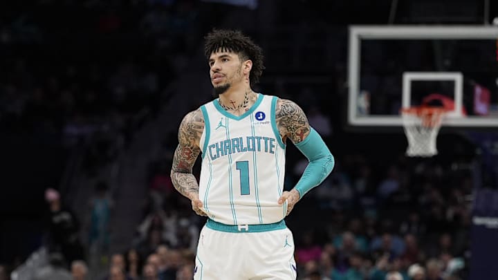 Oct 30, 2025; Charlotte, North Carolina, USA; Charlotte Hornets guard LaMelo Ball (1) during a free throw during the first quarter against the Orlando Magic at Spectrum Center. Mandatory Credit: Jim Dedmon-Imagn Images Oct 30, 2025; Charlotte, North Carolina, USA; Charlotte Hornets guard LaMelo Ball (1) during a free throw during the first quarter against the Orlando Magic at Spectrum Center. Mandatory Credit: Jim Dedmon-Imagn Images