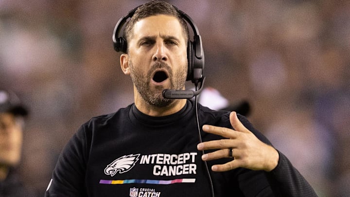  Philadelphia Eagles head coach Nick Sirianni reacts to a play against the Dallas Cowboys during the second quarter at Lincoln Financial Field.