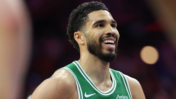 Apr 30, 2026; Philadelphia, Pennsylvania, USA; Boston Celtics forward Jayson Tatum (0) prepares to take a foul shot against the Philadelphia 76ers during the second quarter at Xfinity Mobile Arena. Mandatory Credit: Bill Streicher-Imagn Images