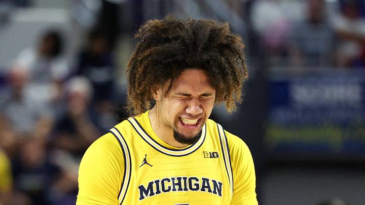 Michigan Wolverines guard Tre Donaldson (3) reacts after a play against the Xavier Musketeers in the second half at Suncoast Credit Union Arena on November 27, 2024.