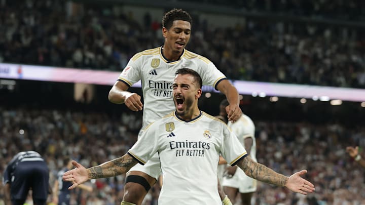 Bellingham runs over to celebrate a Joselu goal