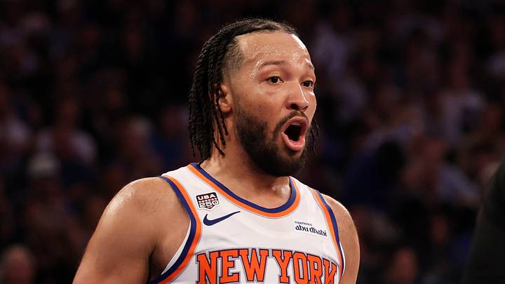 Jun 8, 2026; New York, New York, USA; New York Knicks guard Jalen Brunson (11) reacts to a foul called by referee Marc Davis (8) in the third quarter during game three of the 2026 NBA Finals against the San Antonio Spurs at Madison Square Garden. Mandatory Credit: Geoff Burke-Imagn Images Jun 8, 2026; New York, New York, USA; New York Knicks guard Jalen Brunson (11) reacts to a foul called by referee Marc Davis (8) in the third quarter during game three of the 2026 NBA Finals against the San Antonio Spurs at Madison Square Garden. Mandatory Credit: Geoff Burke-Imagn Images