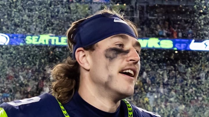 Seattle Seahawks wide receiver Jake Bobo celebrates after defeating the New England Patriots. Seattle Seahawks wide receiver Jake Bobo celebrates after defeating the New England Patriots.