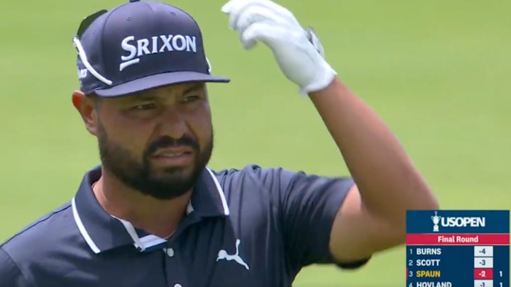 J.J. Spaun rightfully couldn't believe what happened to him on this shot Sunday at the U.S. Open. J.J. Spaun rightfully couldn't believe what happened to him on this shot Sunday at the U.S. Open.