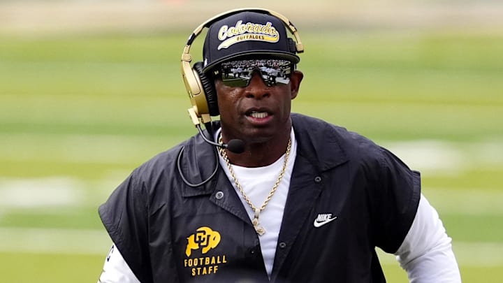 Aug 29, 2025; Boulder, Colorado, USA; Colorado Buffaloes head coach Deion Sanders during the first quarter against the Georgia Tech Yellow Jackets at Folsom Field. Mandatory Credit: Ron Chenoy-Imagn Images Aug 29, 2025; Boulder, Colorado, USA; Colorado Buffaloes head coach Deion Sanders during the first quarter against the Georgia Tech Yellow Jackets at Folsom Field. Mandatory Credit: Ron Chenoy-Imagn Images