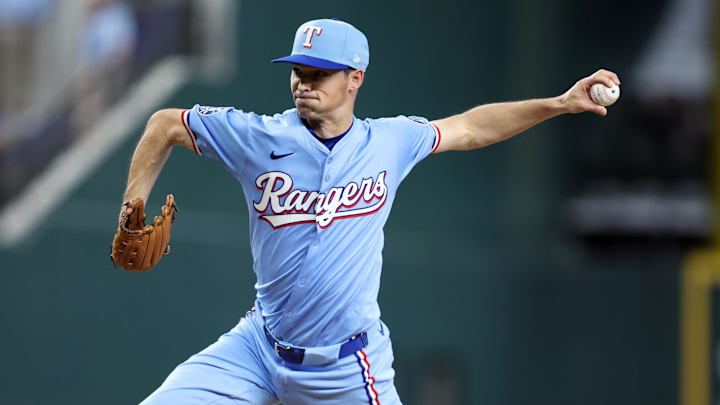Apr 6, 2025; Arlington, Texas, USA; Texas Rangers pitcher Hoby Milner (41) throws a pitch during the sixth inning against the Tampa Bay Rays at Globe Life Field. Apr 6, 2025; Arlington, Texas, USA; Texas Rangers pitcher Hoby Milner (41) throws a pitch during the sixth inning against the Tampa Bay Rays at Globe Life Field.