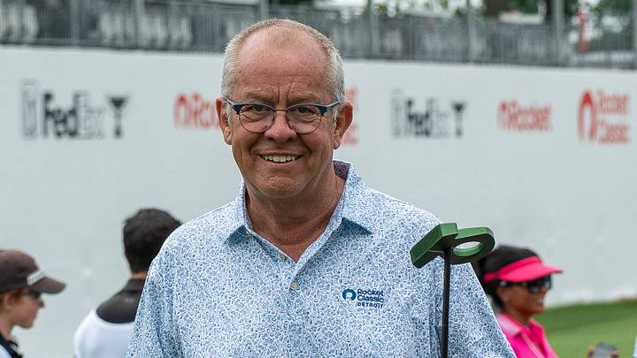 Mark Hollis, CEO of Rock Ventures Sports & Entertainment, smiles as he puts away his putter during the Rocket Classic Pro-Am in Detroit on Wednesday, June 25, 2025. Mark Hollis, CEO of Rock Ventures Sports & Entertainment, smiles as he puts away his putter during the Rocket Classic Pro-Am in Detroit on Wednesday, June 25, 2025.