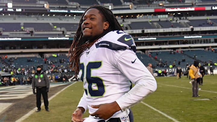 Nov 24, 2019; Philadelphia, PA, USA; Seattle Seahawks cornerback Shaquill Griffin (26) runs off the field after win against the Philadelphia Eagles at Lincoln Financial Field. Mandatory Credit: Eric Hartline-Imagn Images