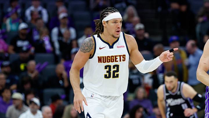 Nov 11, 2025; Sacramento, California, USA; Denver Nuggets forward Aaron Gordon (32) reacts after scoring a basket during the third quarter against the Sacramento Kings at Golden 1 Center. Mandatory Credit: Sergio Estrada-Imagn Images Nov 11, 2025; Sacramento, California, USA; Denver Nuggets forward Aaron Gordon (32) reacts after scoring a basket during the third quarter against the Sacramento Kings at Golden 1 Center. Mandatory Credit: Sergio Estrada-Imagn Images