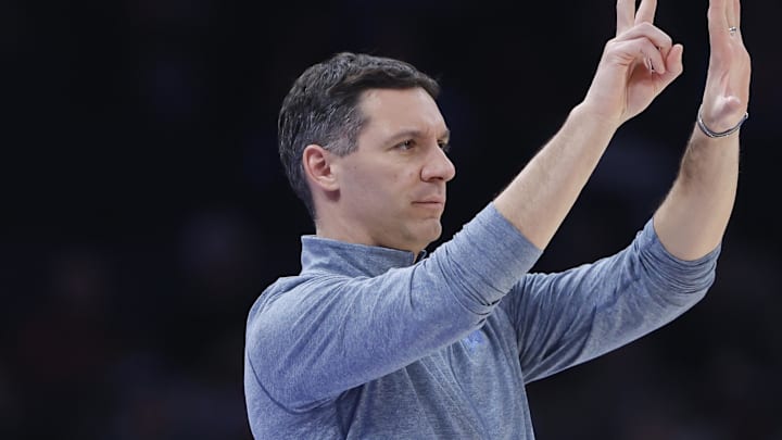 Jan 25, 2026; Oklahoma City, Oklahoma, USA; Oklahoma City Thunder Head Coach Mark Daigneault gestures to his team during a play against the Toronto Raptors in the second half at Paycom Center. Mandatory Credit: Alonzo Adams-Imagn Images