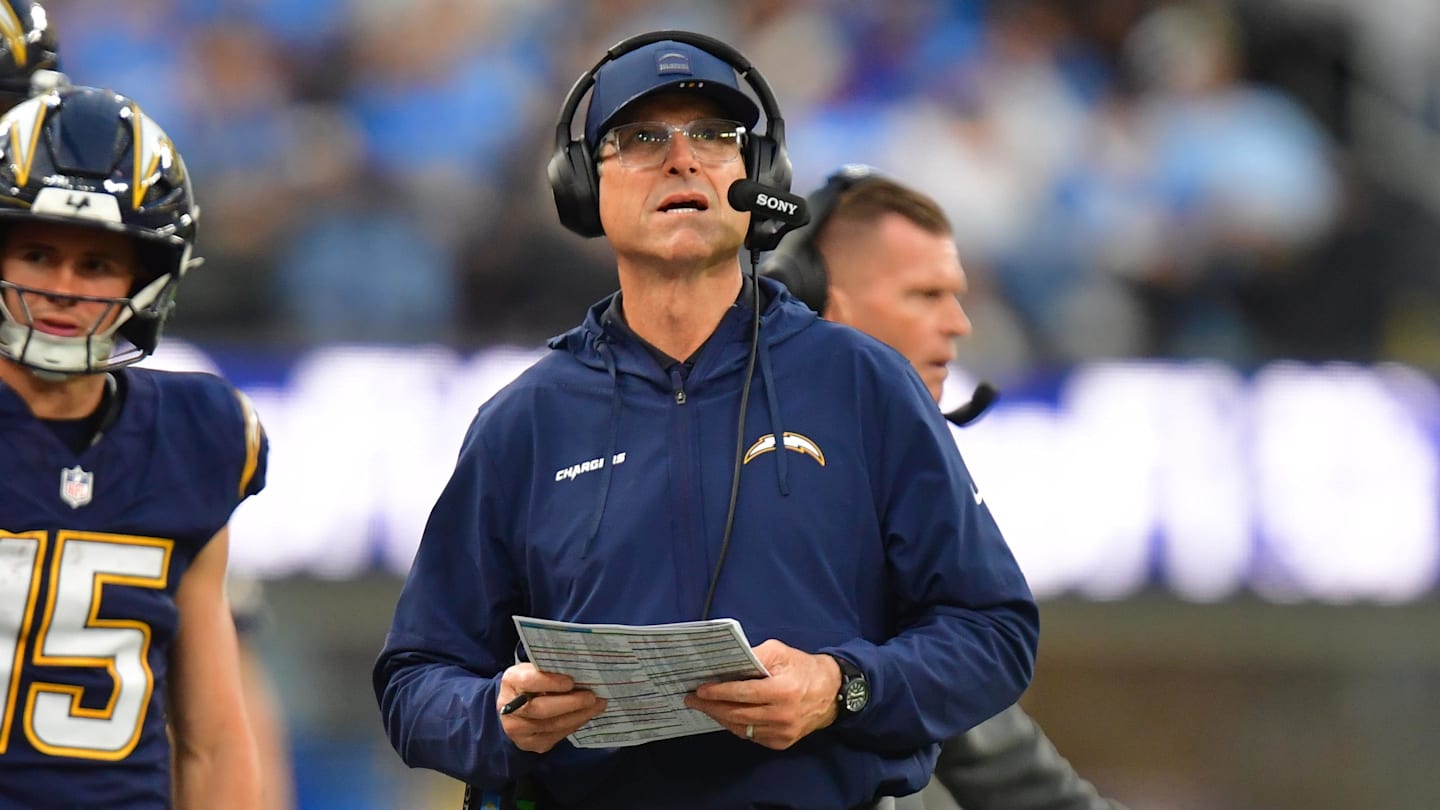 Chargers' Jim Harbaugh gave Drake Maye high praise ahead of NFL playoffs