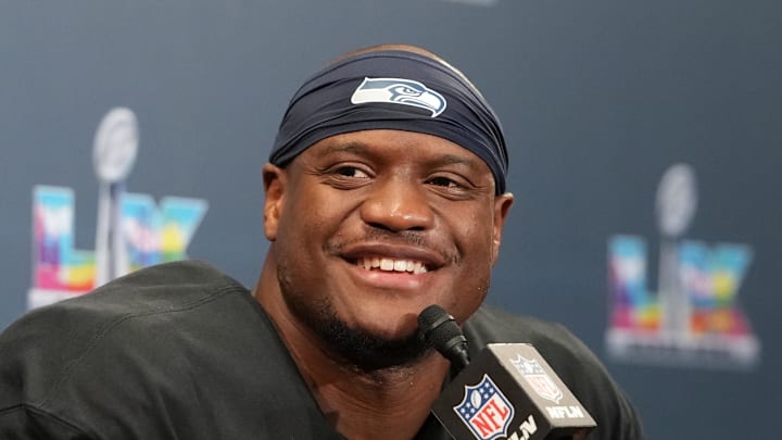Feb 8, 2026; Santa Clara, CA, USA; Seattle Seahawks running back Kenneth Walker III (9) speaks in a press conference after defeating the New England Patriots in Super Bowl LX at Levi's Stadium. Mandatory Credit: Kirby Lee-Imagn Images
