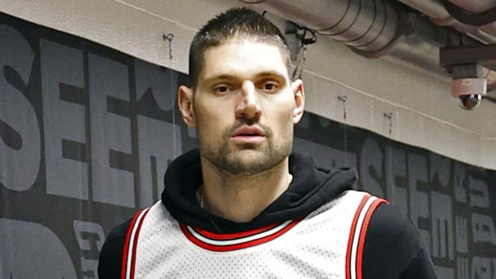 Jan 24, 2026; Chicago, Illinois, USA; Chicago Bulls center Nikola Vucevic (9) arrives at United Center before an NBA game against the Boston Celtics. Mandatory Credit: Kamil Krzaczynski-Imagn Images