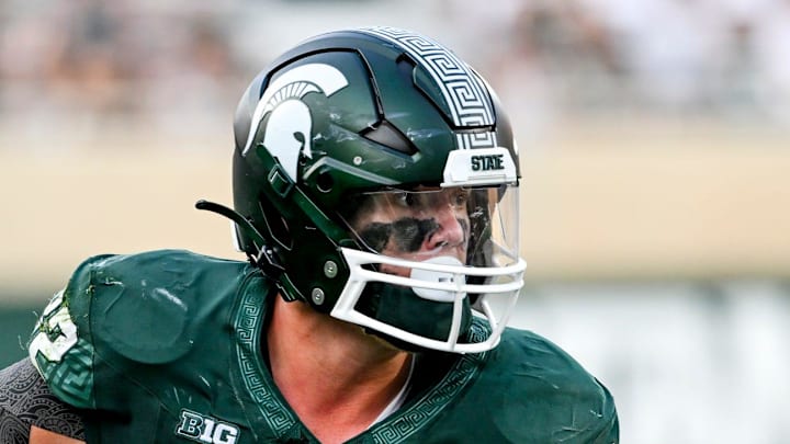 Michigan State's Brennan Parachek runs after a catch against Prairie View A&M during the fourth quarter on Saturday, Sept. 14, 2024, at Spartan Stadium in East Lansing.