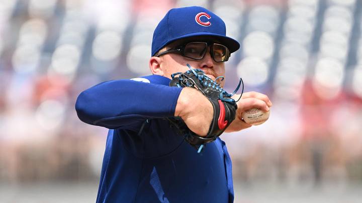 Sep 1, 2024; Washington, District of Columbia, USA; Chicago Cubs starting pitcher Jordan Wicks (36) throws a pitch against the Washington Nationals during the first inning at Nationals Park. Mandatory Credit: Rafael Suanes-Imagn Images