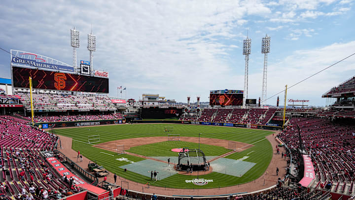 Fans gather at The Banks and head toward Great American Ballpark for the Reds 149th Opening Day on Thursday March 27, 2025.