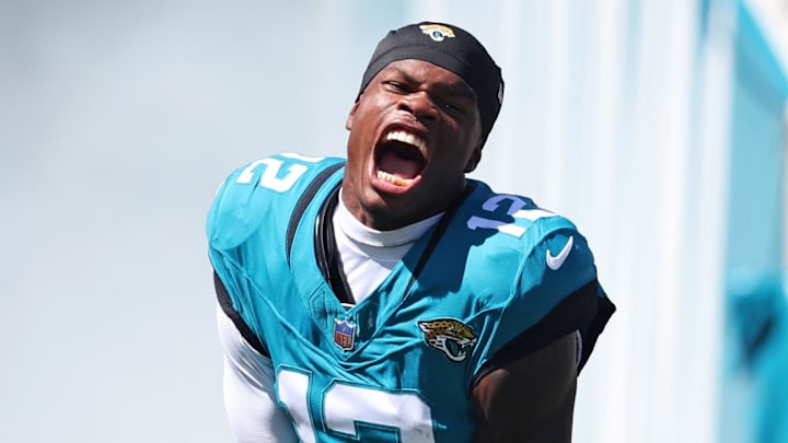 Oct 12, 2025; Jacksonville, Florida, USA; Jacksonville Jaguars wide receiver Travis Hunter (12) runs on the field before the game against the Seattle Seahawks at EverBank Stadium. Mandatory Credit: Morgan Tencza-Imagn Images Oct 12, 2025; Jacksonville, Florida, USA; Jacksonville Jaguars wide receiver Travis Hunter (12) runs on the field before the game against the Seattle Seahawks at EverBank Stadium. Mandatory Credit: Morgan Tencza-Imagn Images