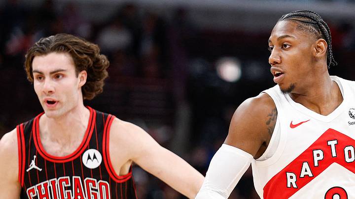Toronto Raptors forward RJ Barrett drives to the basket against Chicago Bulls guard Josh Giddey. Toronto Raptors forward RJ Barrett drives to the basket against Chicago Bulls guard Josh Giddey.