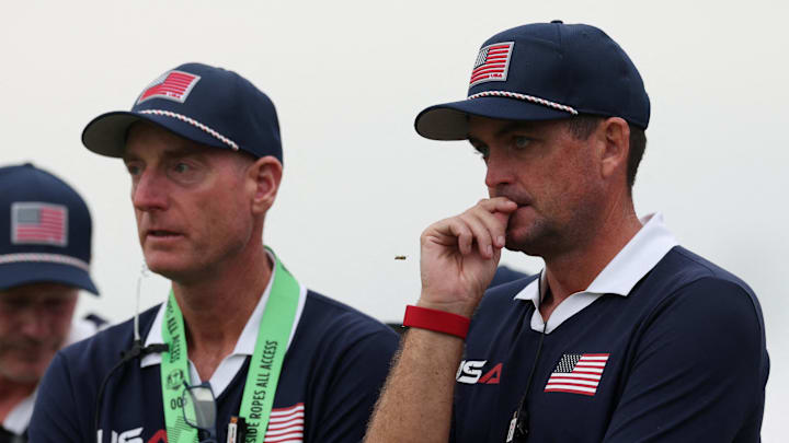 Jim Furyk (left) was an assistant to Keegan Bradley during last year's defeat at Bethpage Black.