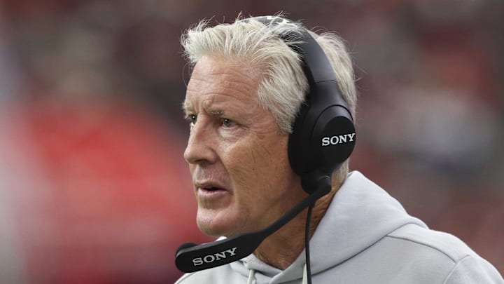 Dec 21, 2025; Houston, Texas, USA; Las Vegas Raiders head coach Pete Carroll reacts after a play during the game against the Houston Texans at NRG Stadium. Mandatory Credit: Troy Taormina-Imagn Images