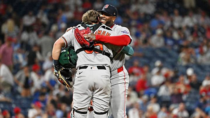 Jul 14, 2026; Philadelphia, Pennsylvania, USA; American League Boston Red Sox pitcher Aroldis Chapman (44) and Baltimore Orioles catcher Adley Rutschman (35) react after the game during the ninth inning against the National League during the All-Star Game at Citizens Bank Park. Mandatory Credit: Eric Hartline-Imagn Images Jul 14, 2026; Philadelphia, Pennsylvania, USA; American League Boston Red Sox pitcher Aroldis Chapman (44) and Baltimore Orioles catcher Adley Rutschman (35) react after the game during the ninth inning against the National League during the All-Star Game at Citizens Bank Park. Mandatory Credit: Eric Hartline-Imagn Images