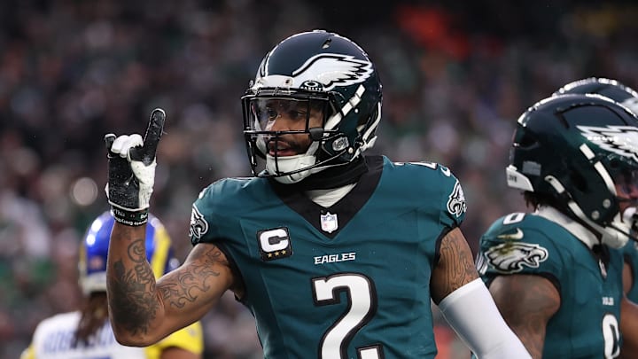Philadelphia Eagles cornerback Darius Slay celebrates a play.