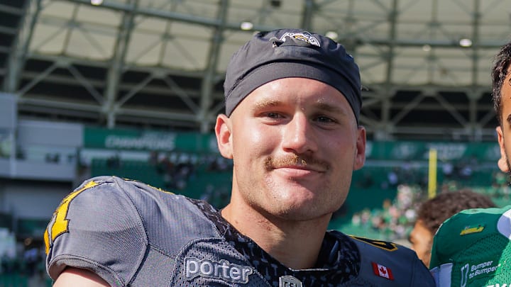 Devin Veresuk of the Hamilton Tiger-Cats on the sidelines