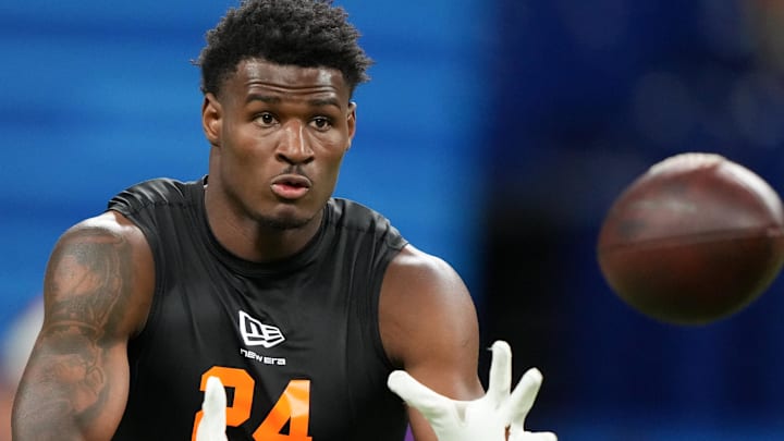 Georgia State wideout Ted Hurst catches a pass at the Scouting Combine.