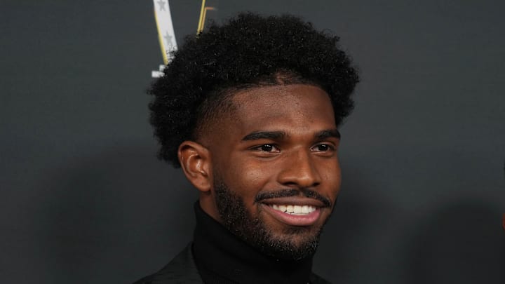 Feb 6, 2025; New Orleans, LA, USA;  Shedeur Sanders on the red carpet before Super Bowl LIX NFL Honors at Saenger Theatre. Mandatory Credit: Kirby Lee-Imagn Images