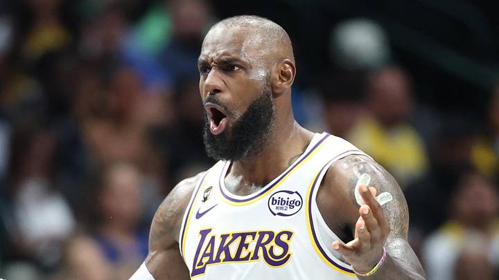 Apr 5, 2026; Dallas, Texas, USA;  Los Angeles Lakers forward LeBron James (23) reacts against the Dallas Mavericks during the second half at American Airlines Center. Mandatory Credit: Kevin Jairaj-Imagn Images
