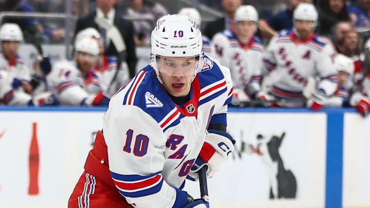Dec 27, 2025; Elmont, New York, USA; New York Rangers left wing Artemi Panarin (10) controls the puck in the first period against the New York Islanders at UBS Arena. Mandatory Credit: Wendell Cruz-Imagn Images Dec 27, 2025; Elmont, New York, USA; New York Rangers left wing Artemi Panarin (10) controls the puck in the first period against the New York Islanders at UBS Arena. Mandatory Credit: Wendell Cruz-Imagn Images