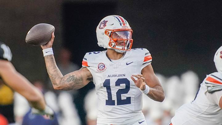 Auburn quarterback Ashton Daniels (12) passes during the second quarter against Vanderbilt at FirstBank Stadium in Nashville, Tenn., Saturday, Nov. 8, 2025. Auburn quarterback Ashton Daniels (12) passes during the second quarter against Vanderbilt at FirstBank Stadium in Nashville, Tenn., Saturday, Nov. 8, 2025.
