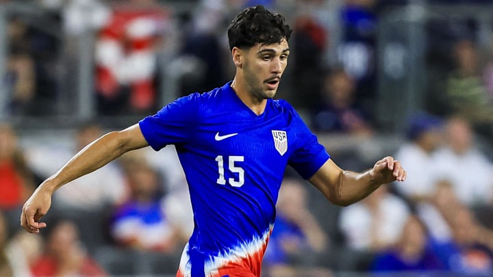 Sep 10, 2024; Cincinnati, Ohio, USA; USA midfielder Johnny Cardoso (15) dribbles against New Zealand in the second half at TQL Stadium.