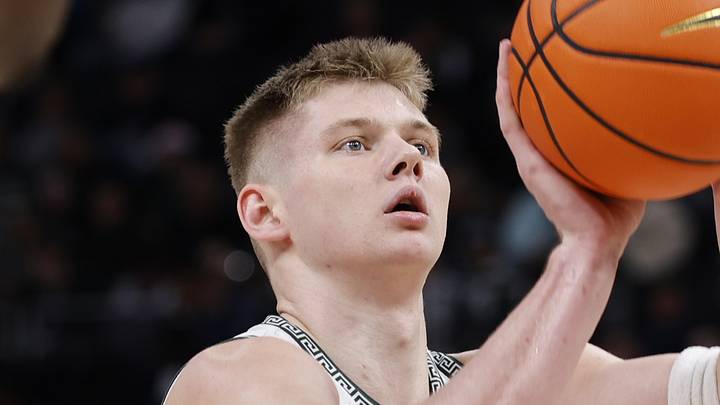 Michigan State Spartans forward Jaxon Kohler shoots a free throw against the Oakland Golden Grizzlies at Little Caesars Arena on Saturday, Dec. 20, 2025. Michigan State Spartans forward Jaxon Kohler shoots a free throw against the Oakland Golden Grizzlies at Little Caesars Arena on Saturday, Dec. 20, 2025.