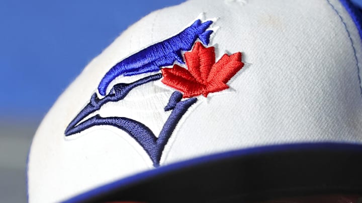 Oct 8, 2025; Bronx, New York, USA; A view of a Toronto Blue Jays hat before game four of the ALDS round for the 2025 MLB playoffs between the New York Yankees and the Toronto Blue Jays at Yankee Stadium. Oct 8, 2025; Bronx, New York, USA; A view of a Toronto Blue Jays hat before game four of the ALDS round for the 2025 MLB playoffs between the New York Yankees and the Toronto Blue Jays at Yankee Stadium.