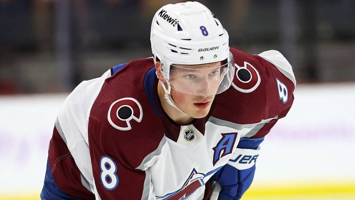 Nov 30, 2023; Tempe, Arizona, USA; Colorado Avalanche defenseman Cale Makar (8) against the Arizona Coyotes at Mullett Arena. Mandatory Credit: Mark J. Rebilas-USA TODAY Sports