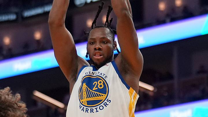 Golden State Warriors center Charles Bassey (28) rebounds the ball against the Los Angeles Lakers in the second quarter at the Chase Center on Apr. 9, 2026.