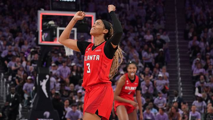 Oct 19, 2026; San Francisco, California, USA; Atlanta Dream guard Jordin Canada (3) reacts after making a three-point shots against the Golden State Valkyries at the end of the third quarter of game two of the 2026 WNBA Finals at Chase Center. Mandatory Credit: David Gonzales-Imagn Images Oct 19, 2026; San Francisco, California, USA; Atlanta Dream guard Jordin Canada (3) reacts after making a three-point shots against the Golden State Valkyries at the end of the third quarter of game two of the 2026 WNBA Finals at Chase Center. Mandatory Credit: David Gonzales-Imagn Images