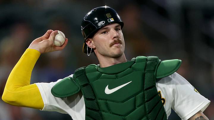 Sep 8, 2026; West Sacramento, California, USA; Athletics catcher Jonah Heim (15) fields and throws the ball to first base for an out against Toronto Blue Jays third baseman Kazuma Okamoto (not pictured) during the fourth inning at Sutter Health Park. Mandatory Credit: Dennis Lee-Imagn Images Sep 8, 2026; West Sacramento, California, USA; Athletics catcher Jonah Heim (15) fields and throws the ball to first base for an out against Toronto Blue Jays third baseman Kazuma Okamoto (not pictured) during the fourth inning at Sutter Health Park. Mandatory Credit: Dennis Lee-Imagn Images